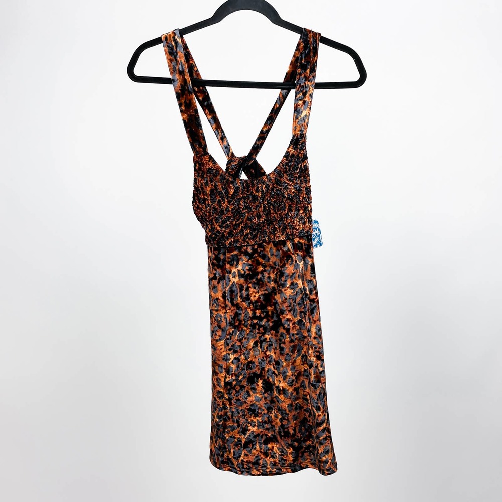 Free People Virgo Moon Mini Dress Leopard Cat Cheetah Print Velvet Velour Boho - Picture 2 of 8